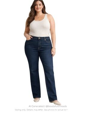Minimalist Dark Wash Straight Leg Jeans Tall Plus Size 22 Classic Clean Denim